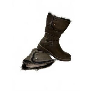 Maluay Tall Shaft Fur-Lined Olive/Brown Boots Size 8